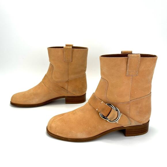 Frye Ricki Ring Strap Vintage Tan Moto Boot Sz 8.5 Leather Block Heel Bootie New - Picture 2 of 15